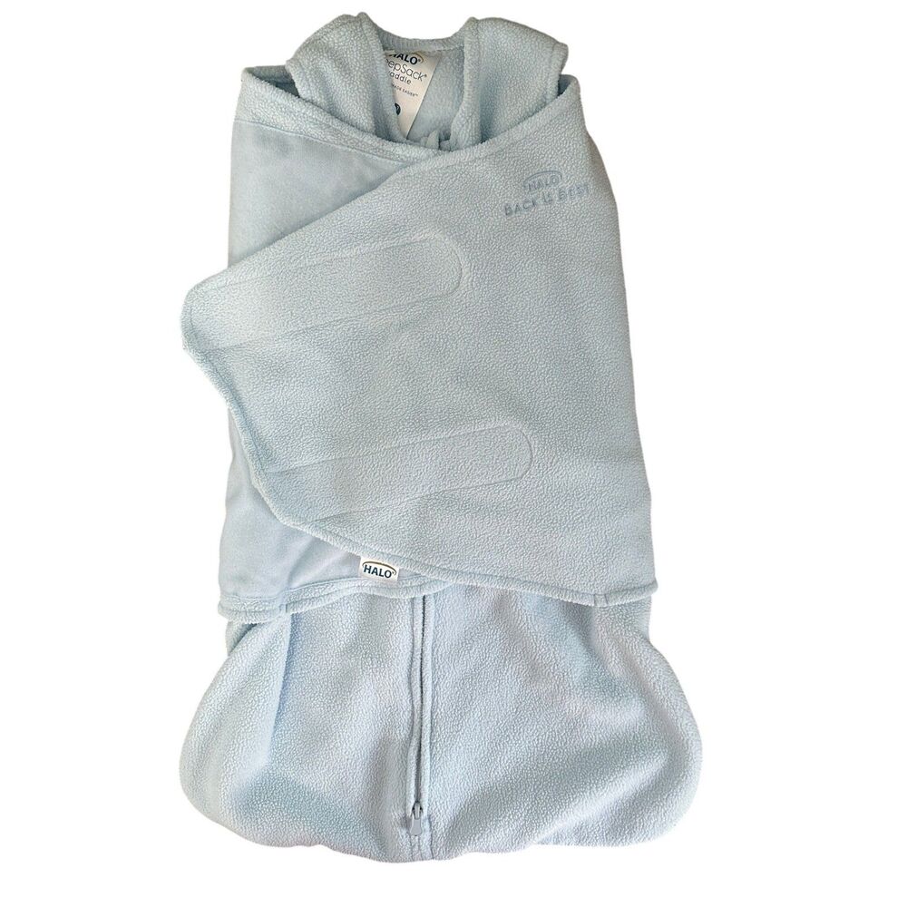 HALO SleepSack Swaddle Kids 0-3M Blue Microfleece 3-Way Adjustable Double Zipper